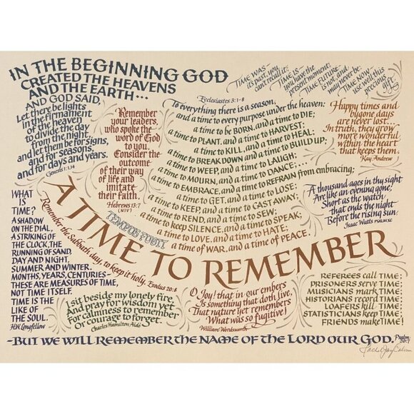 18x14 Signed Religious Calligraphy Print A TIME TO REMEMBER by RACHEL JOY COLVIN - Picture 2 of 3